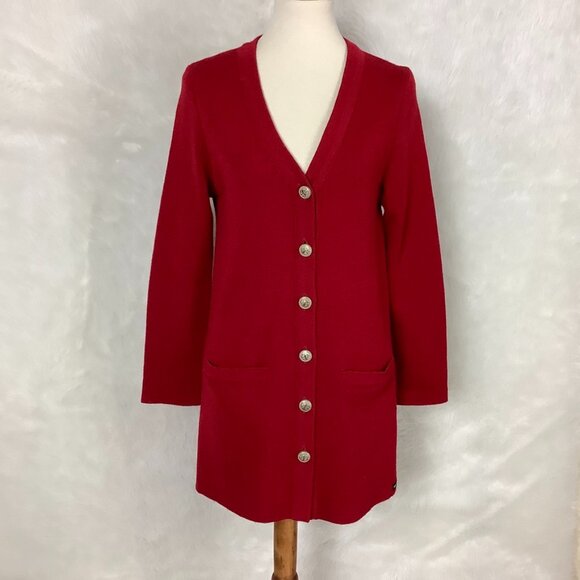 Saint James Red Wool Embossed Metal Buttons Long Sleeve Cardigan Sweater 10 - Picture 1 of 10